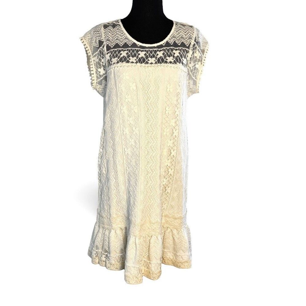 ARIAT White Ivory Lace CLAUDETTE Dress Lined Short Sleeve Mini